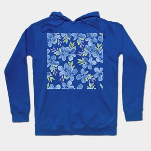 Blue Petal Flower Watercolor Pattern Blue Background Hoodie